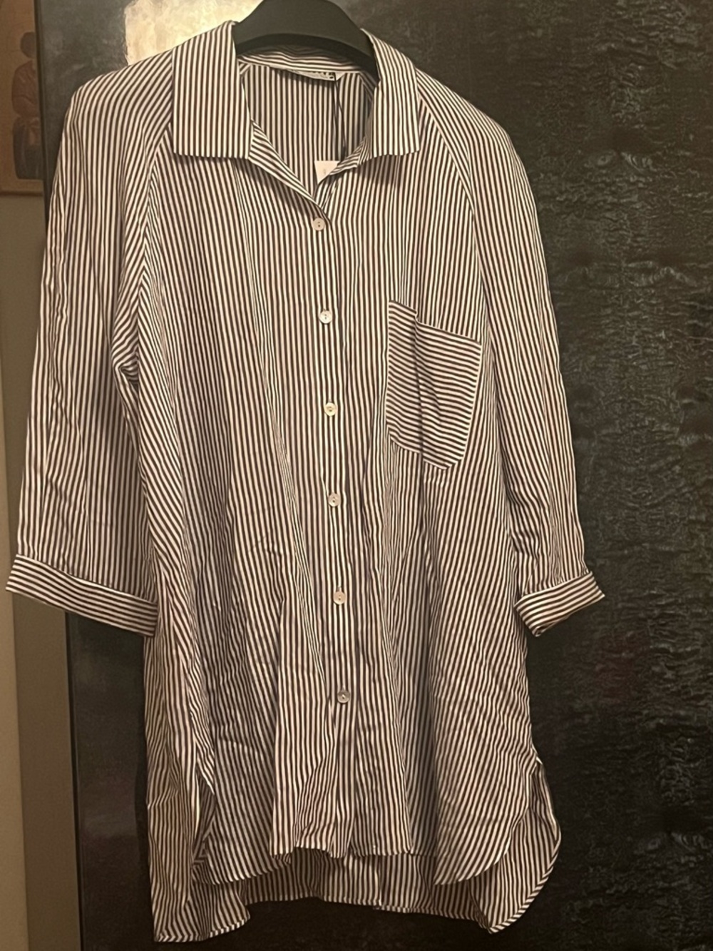 Zara Black and White Striped Button-Down Shirt
